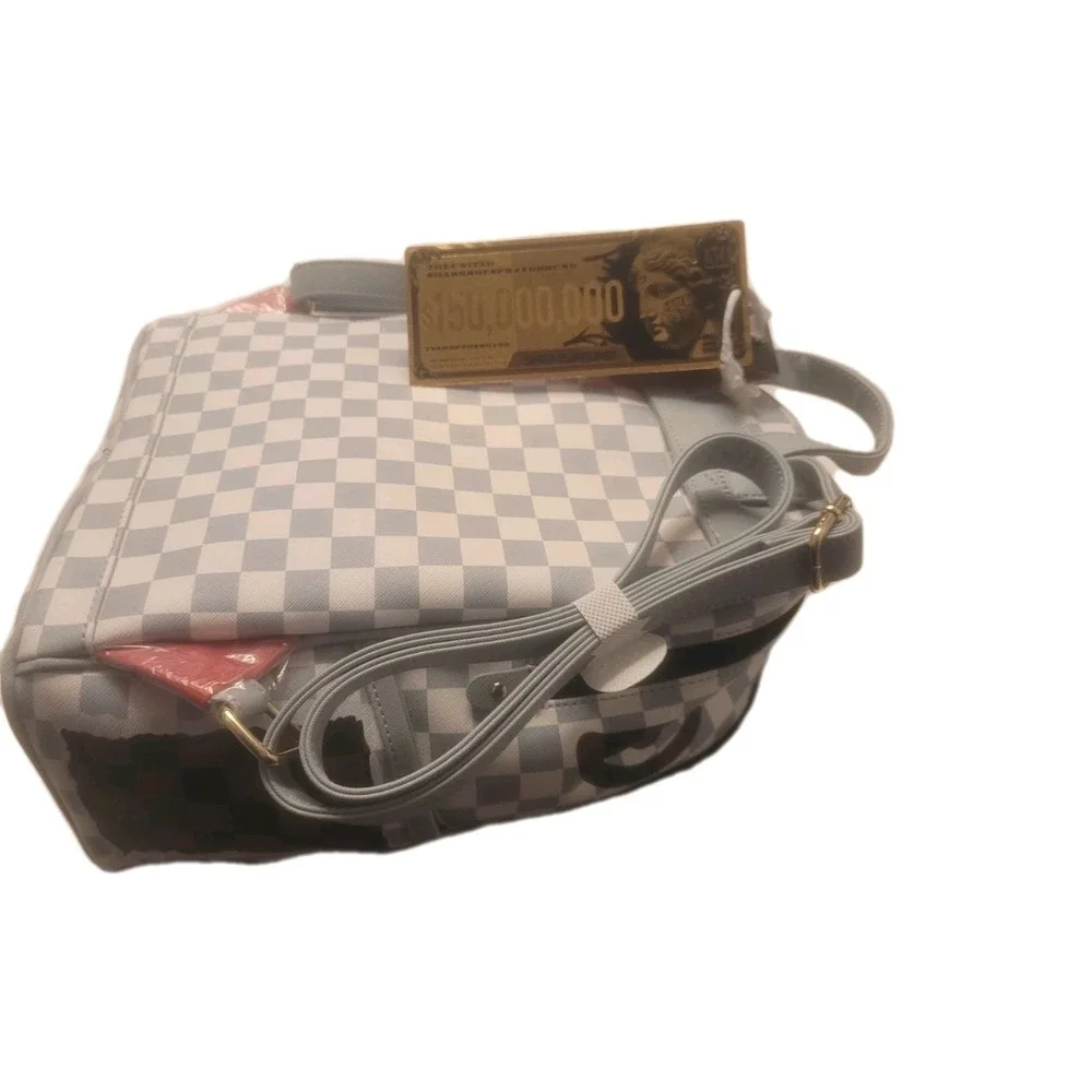 NWT Sprayground Shark Legacy Check Savage Mini/Small Backpack Gray/White/Br/BLK